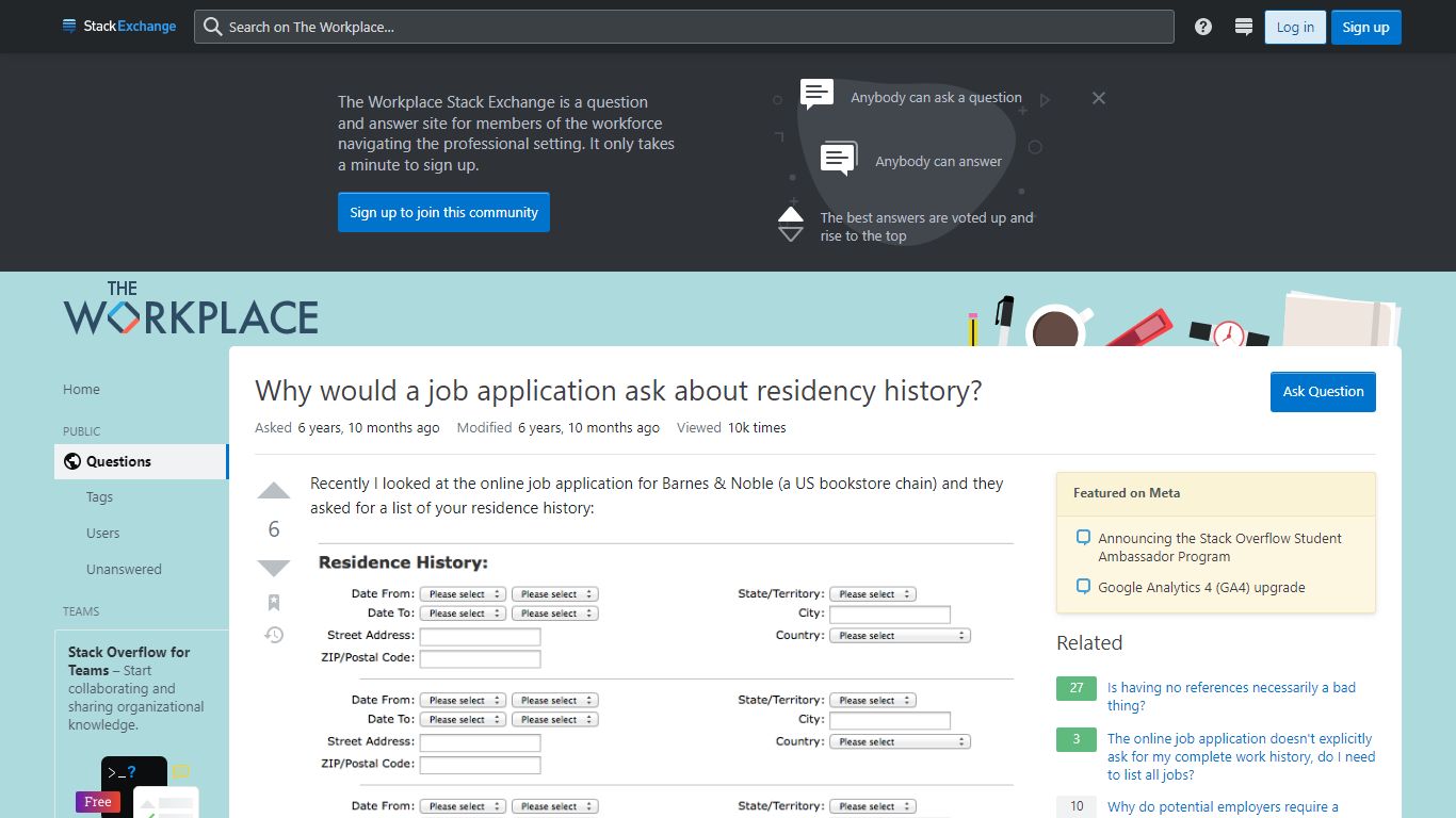 Why would a job application ask about residency history?